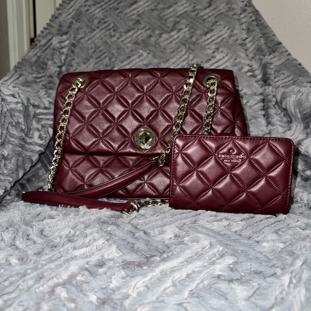kate spade Quilted Chain Shoulder Bag and Wallet - Burgundy